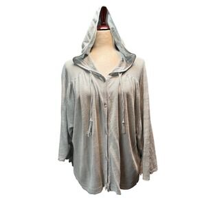 Wrap London Linen Blend Hooded Cardigan Sweater Button Front Boho Oversized L/XL